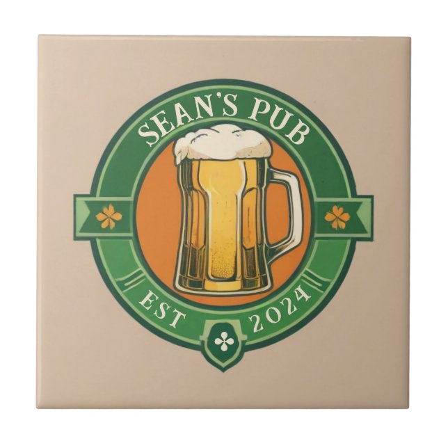 Personalised Irish Pub Sign with Custom Name Ceramic Tile (Front)
