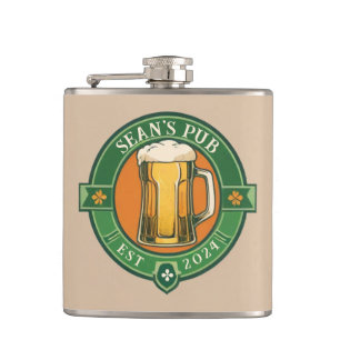 Personalised Irish Pub Sign with Custom Name Hip Flask