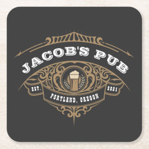 Personalised Irish Pub Square Paper Coaster