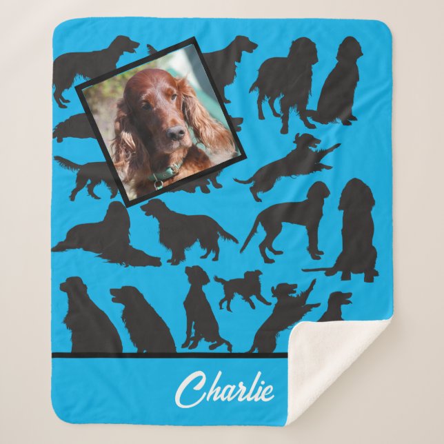 Personalised Irish Setter pattern Sherpa Blanket (Front)