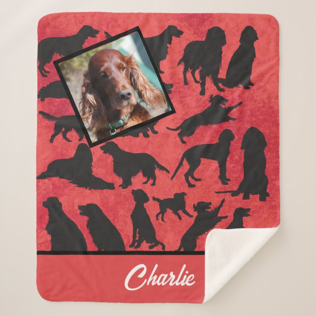 Personalised Irish Setter pattern Sherpa Blanket (Front)