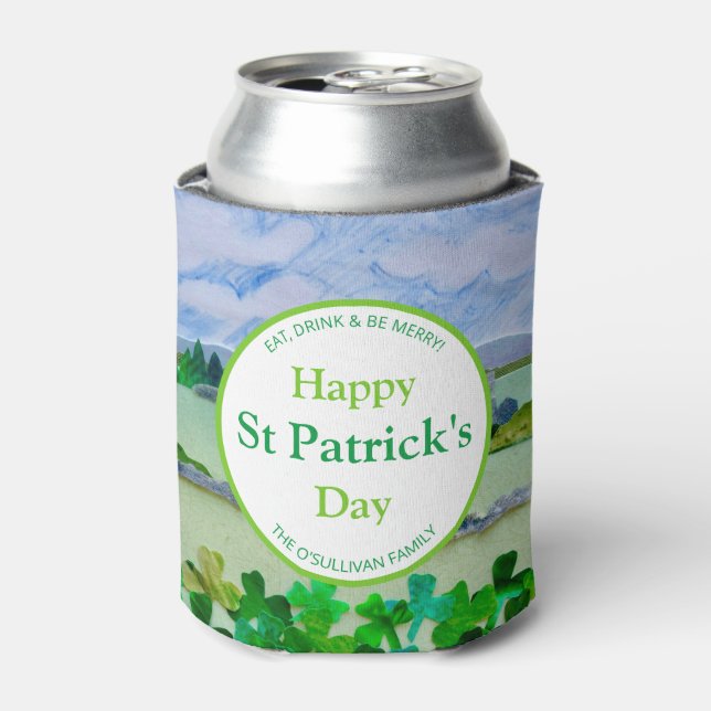 Personalised Irish Shamrock Can Cooler (Can Front)