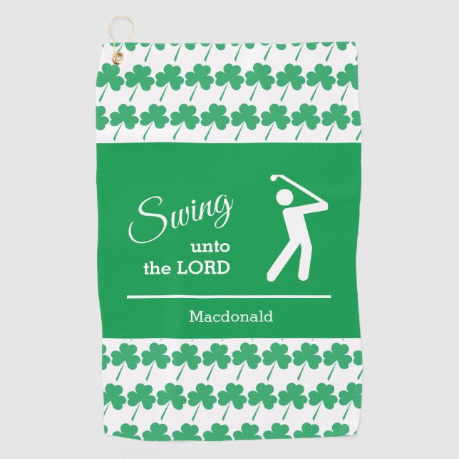 Personalised IRISH SHAMROCK Swing Unto The Lord Golf Towel (Front)