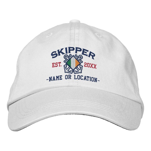 Personalised Irish Skipper Nautical Embroidery Embroidered Hat (Front)