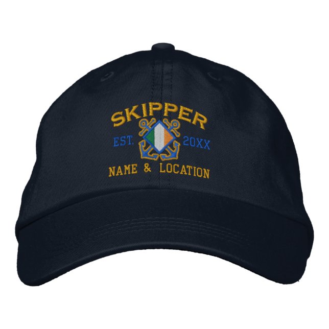 Personalised Irish Skipper Nautical Embroidery Embroidered Hat (Front)
