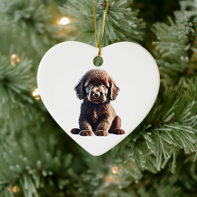 Personalised Irish Water Spaniel Puppy Ceramic Ornament (Tree)
