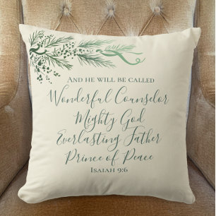 Personalised Isaiah 9:6 Modern Pine Christmas Deco Cushion