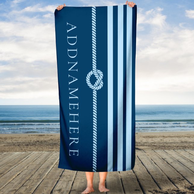 Personalised It! Navy Rope Knot Custom Bath Towel (Creator Uploaded)