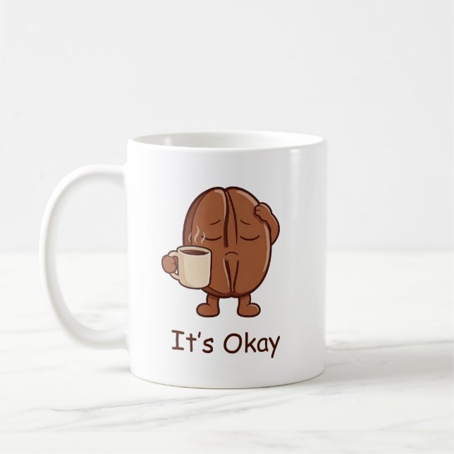 Personalised It’s Okay Cute Coffee Bean Character Mug (Left)