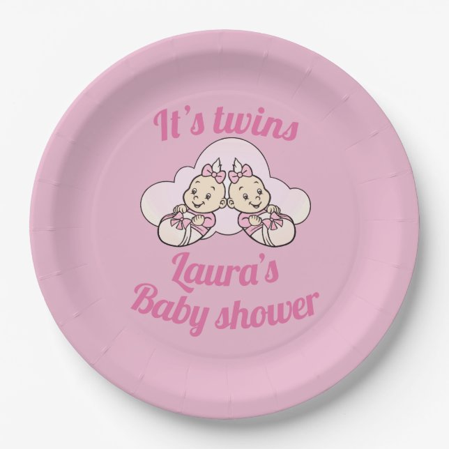 Personalised it’s twins baby shower party plates (Front)