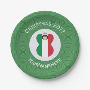 Personalised Italian Angel Christmas Flag Paper Plate
