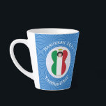Personalised Italian Angel Flag Hanukkah Flag  Latte Mug<br><div class="desc">Latte mug for Hanukkah has an angel dressed in the flag of Italy . This Italian Flag Angel flies inside of a white fractal circle of squiggly squares, which is set inside a background of green fractal squiggly squares. Add your name, or the name of someone else, if giving as...</div>