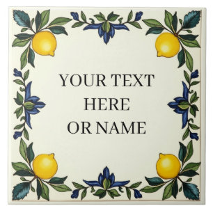 Personalised Italian Ceramic Lemon Tile Blue