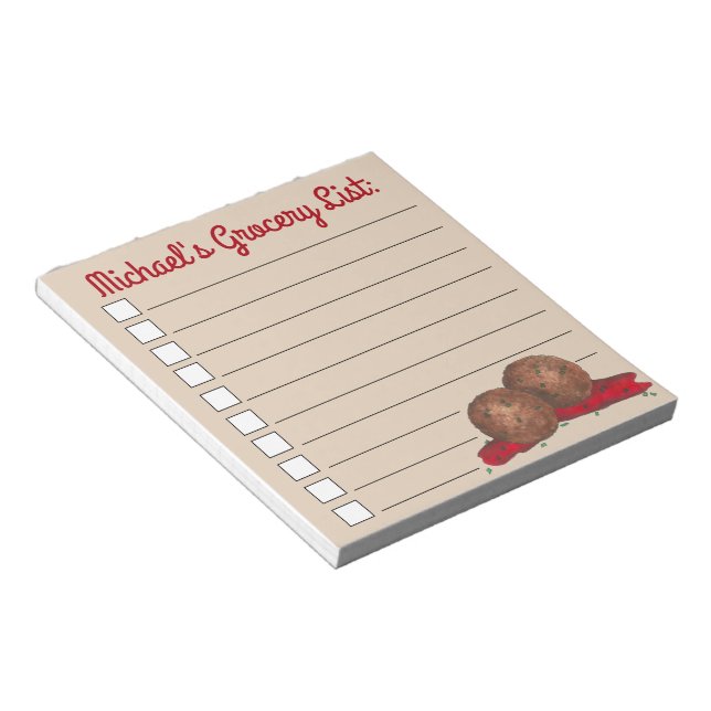 Personalised Italian Food Meatballs Marinara List Notepad (Angled)