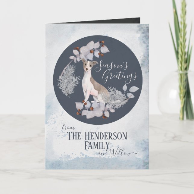 Personalised Italian Greyhound Whippet Christmas Holiday Card (Front)