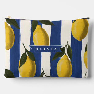 Personalised Italian Lemon Stripe Coastal Accessory Pouch