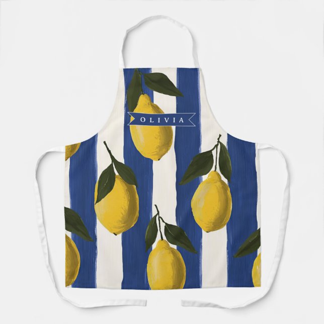 Personalised Italian Lemon Stripe Coastal  Apron (Front)