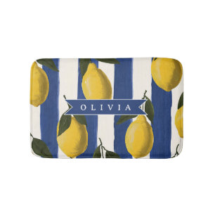 Personalised Italian Lemon Stripe Coastal Bath Mat