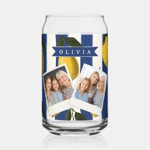 Personalised Italian Lemon Stripe Coastal Can Glass