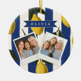 Personalised Italian Lemon Stripe Coastal Ceramic Ornament
