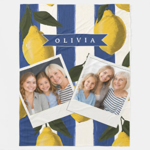 Personalised Italian Lemon Stripe Coastal  Fleece Blanket