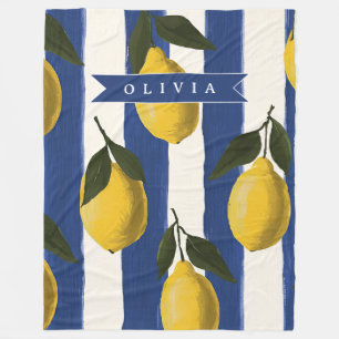 Personalised Italian Lemon Stripe Coastal  Fleece Blanket