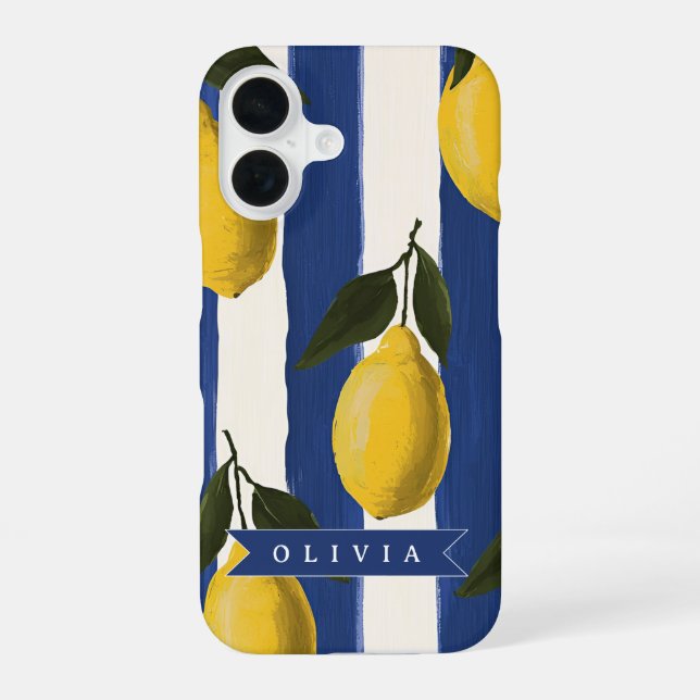 Personalised Italian Lemon Stripe Coastal  iPhone 16 Case (Back)