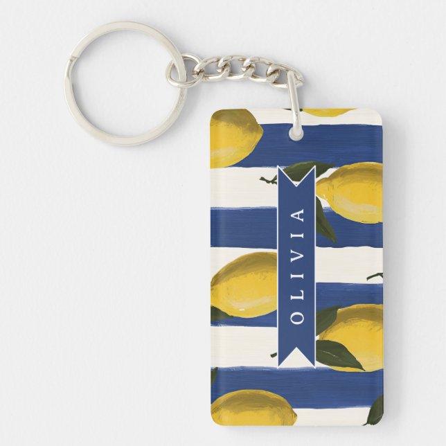 Personalised Italian Lemon Stripe Coastal  Key Ring (Front)