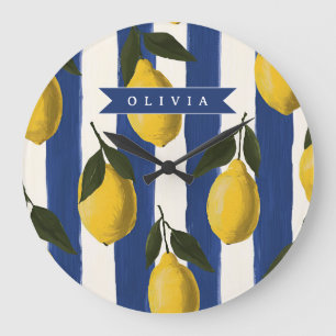 Personalised Italian Lemon Stripe Coastal Large Clock