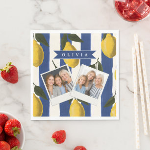 Personalised Italian Lemon Stripe Coastal  Napkin