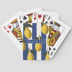 Personalised Italian Lemon Stripe Coastal Playing Cards