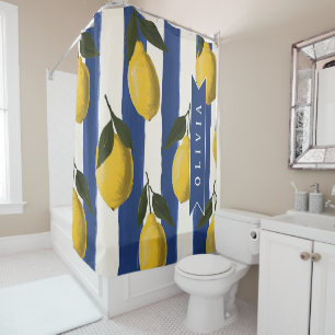 Personalised Italian Lemon Stripe Coastal  Shower Curtain