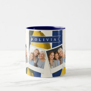Personalised Italian Lemon Stripe Coastal Two-Tone Coffee Mug