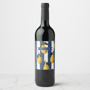 Personalised Italian Lemon Stripe Coastal Wine Label