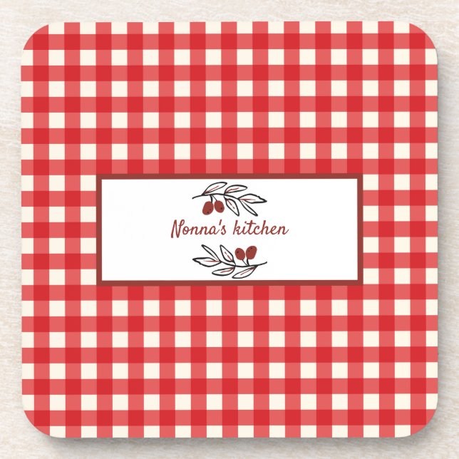 Personalised Italian Red Gingham Cooking  Coaster (Front)