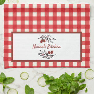 Personalised Italian Red Gingham Cooking  Tea Towel