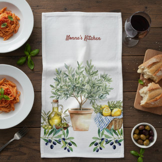 Personalised Italian Watercolor Cooking  Tea Towel