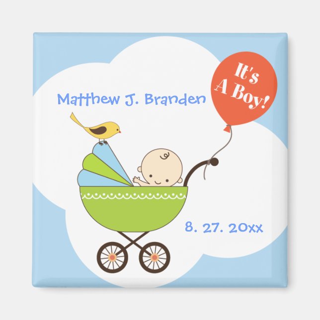 Personalised It's a Boy in Skyblue Magnet (Front)