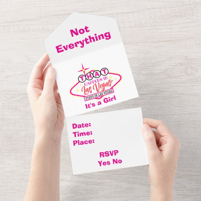 Personalised It's a Girl Las Vegas All In One Invitation (Tearaway)