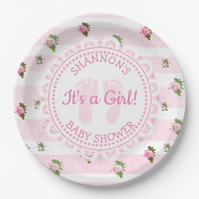Personalised It's a Girl Pink Baby Shower Plates (Front)