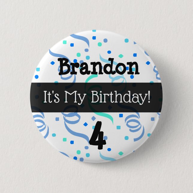 Personalised Its My Birthday Blue Boy's Button (Front)