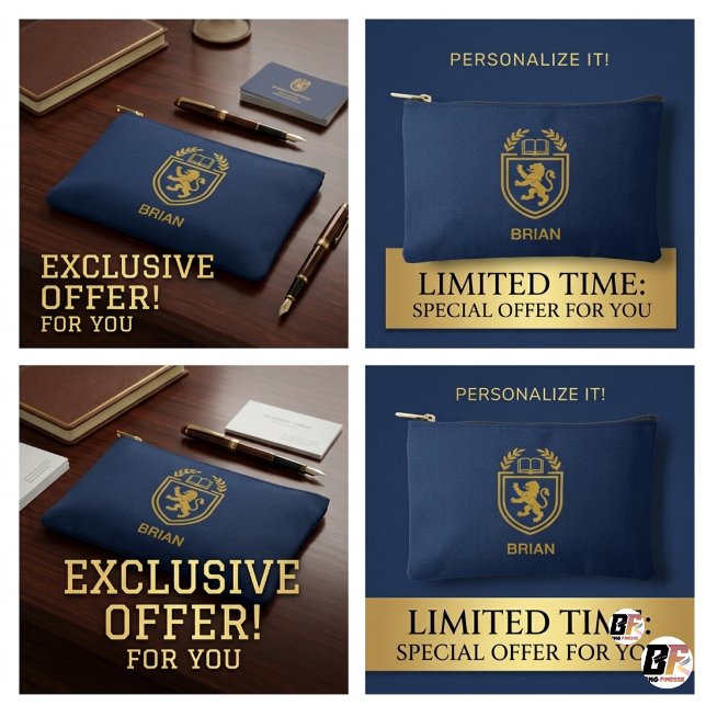 Personalised Ivy League Crest Navy Blue Tech  Accessory Pouch (#foryou)