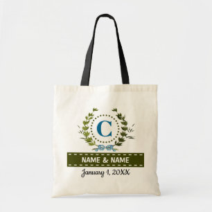 Personalised Ivy Wreath Wedding Date Monogram C Tote Bag