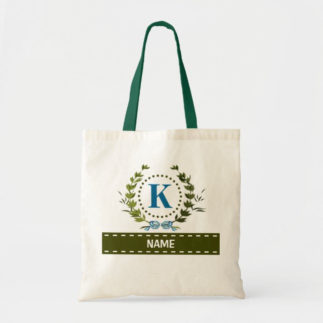 Personalised Ivy Wreath Wedding Date Monogram K Tote Bag (Front)