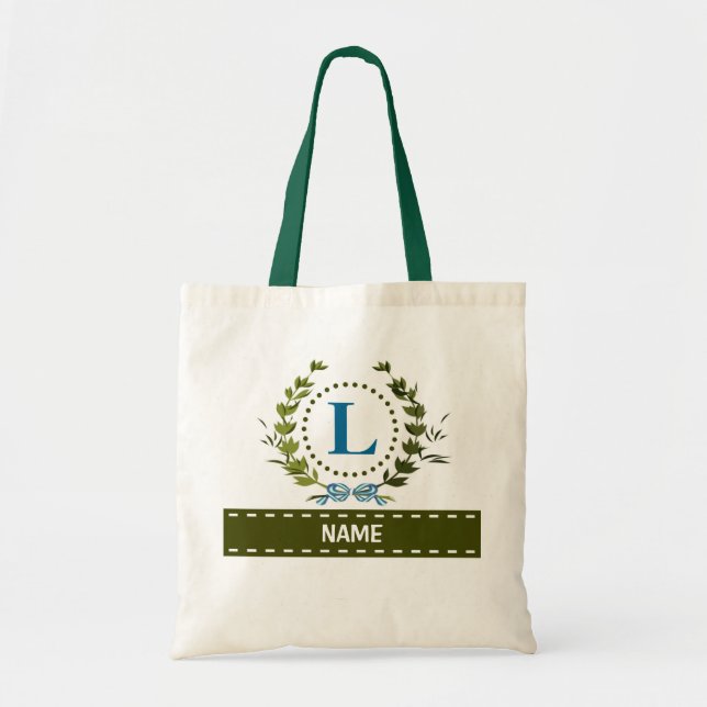 Personalised Ivy Wreath Wedding Date Monogram L Tote Bag (Front)
