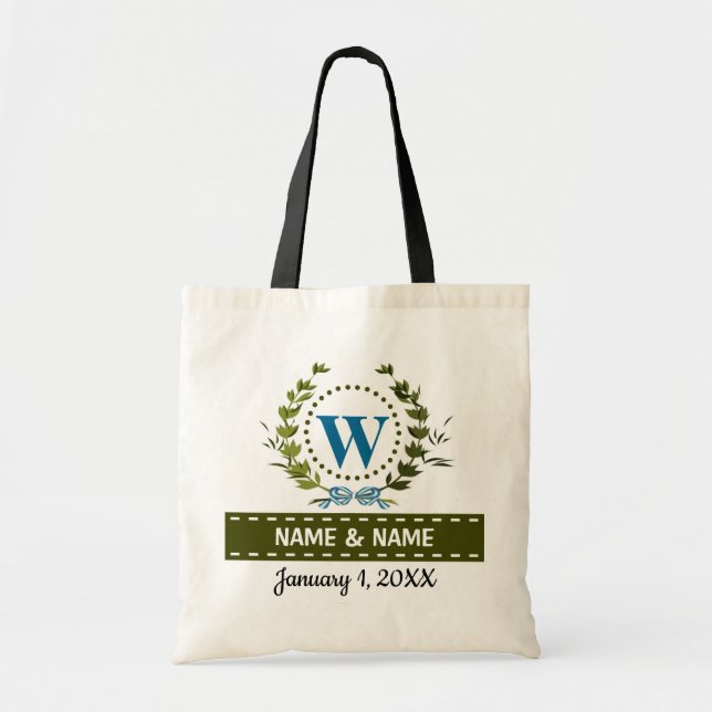 Personalised Ivy Wreath Wedding Date Monogram W Tote Bag (Front)