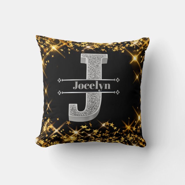 Personalised J Initial Silver Monogram Your Name Cushion (Front)