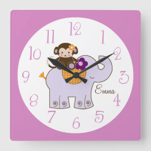 Personalised Jacana Monkey on Elephant Any colour! Square Wall Clock