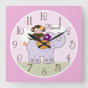 Personalised Jacana Monkey on Elephant Baby Clock