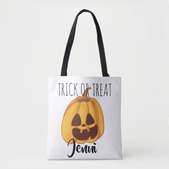 Personalised Jack-o-Lantern Trick-or-Treat Design Tote Bag (Front)